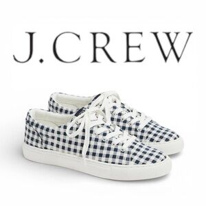 J.CREW Women Sneakers Blue White Gingham Lace-Up Size 8 NWT